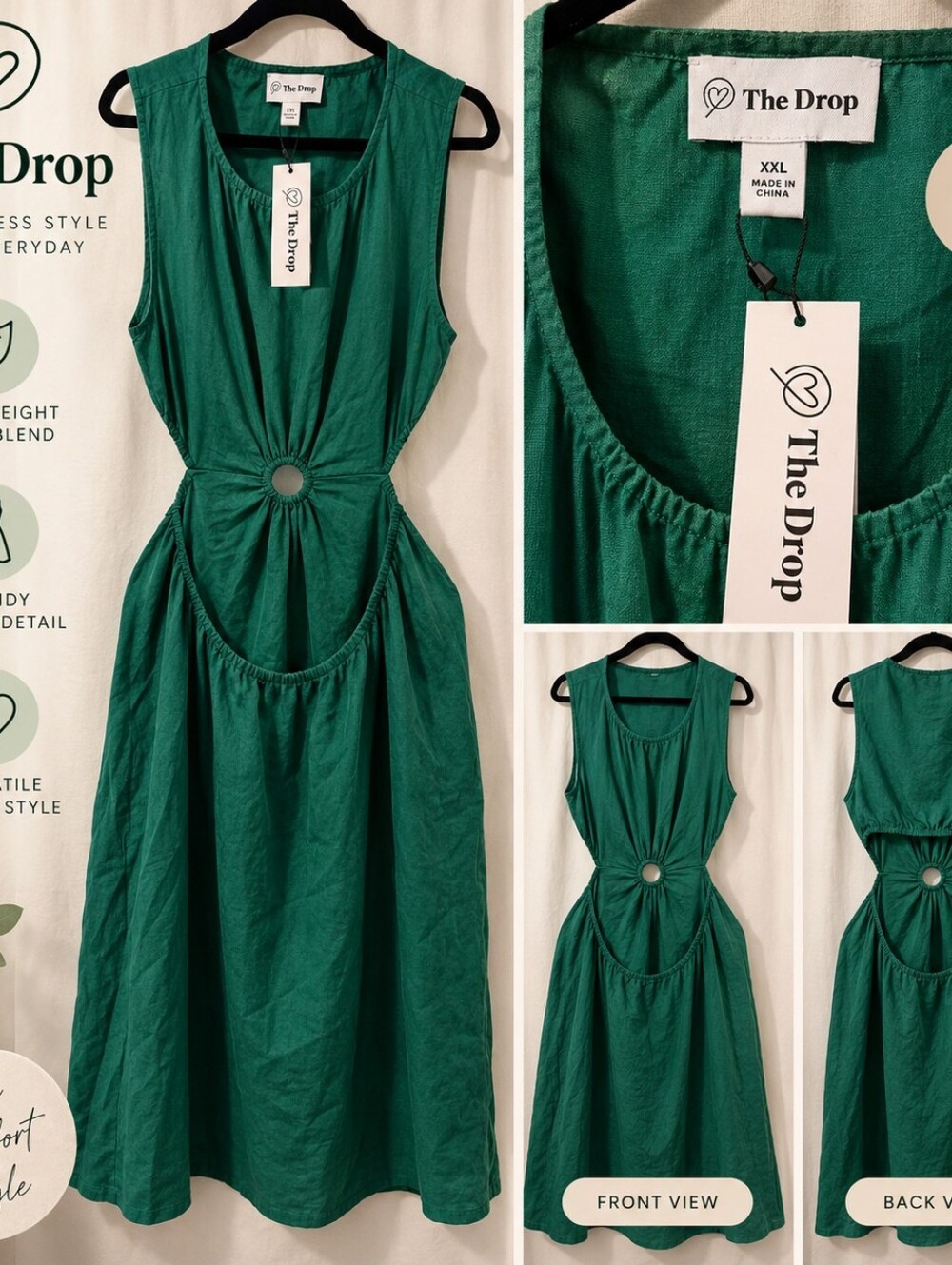 The Drop Teal XL Cutout O-Ring Midi Maxi Cutout Sleeveless Dress
